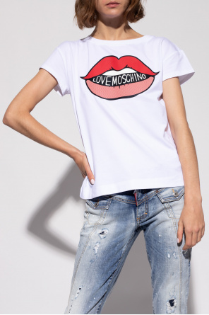 LOVE Moschino Women's Camping Printed Crew Neck ShortSleeve T-Shirt deals NEW